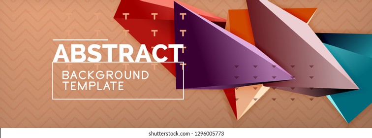 Vector 3d triangular shapes abstract background, origami futuristic template with lines, minimal triangle design