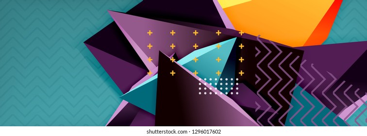 Vector 3d triangular shapes abstract background, origami futuristic template with lines, minimal triangle design