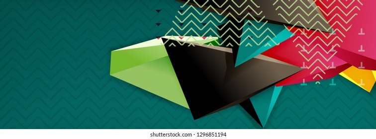 Vector 3d triangular shapes abstract background, origami futuristic template with lines, minimal triangle design