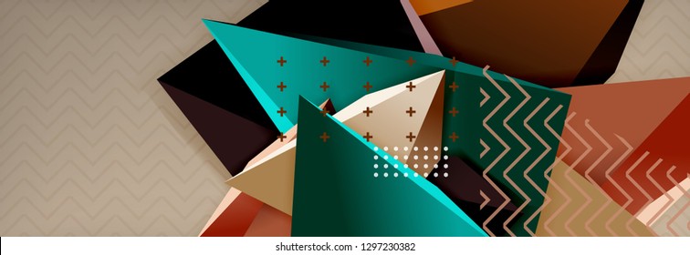 Vector 3d triangular shapes abstract background, origami futuristic template with lines, minimal triangle design