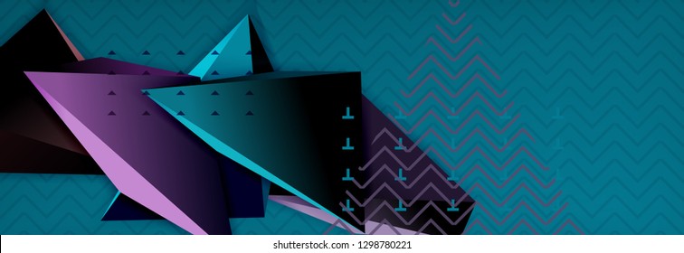Vector 3d triangular shapes abstract background, origami futuristic template with lines, minimal triangle design