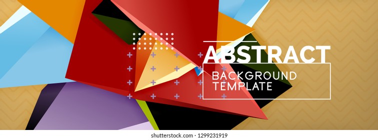 Vector 3d triangular shapes abstract background, origami futuristic template with lines, minimal triangle design