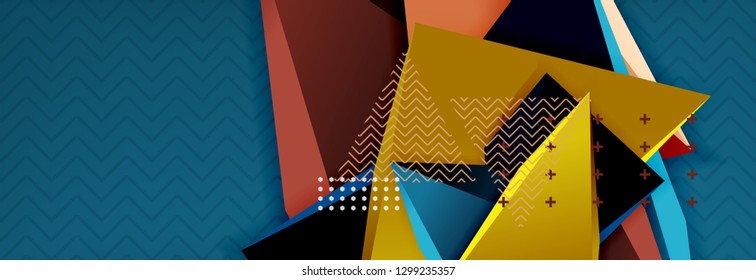 Vector 3d triangular shapes abstract background, origami futuristic template with lines, minimal triangle design
