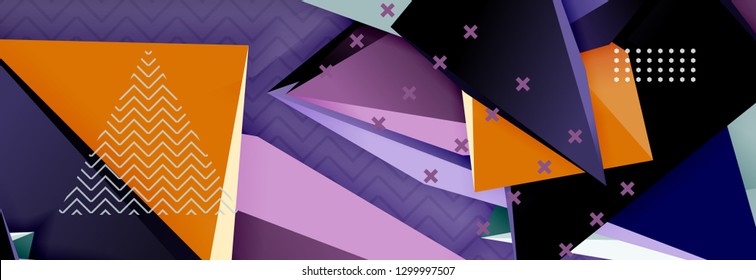 Vector 3d triangular shapes abstract background, origami futuristic template with lines, minimal triangle design