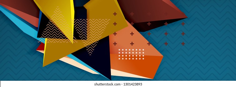 Vector 3d triangular shapes abstract background, origami futuristic template with lines, minimal triangle design