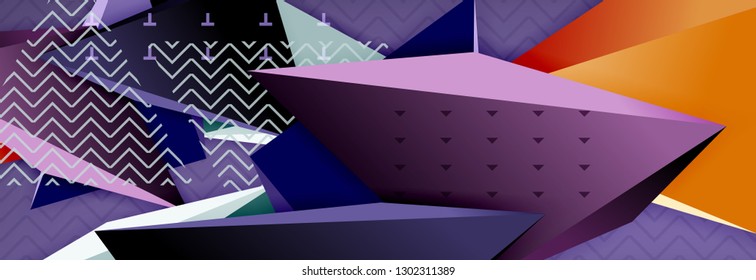 Vector 3d triangular shapes abstract background, origami futuristic template with lines, minimal triangle design
