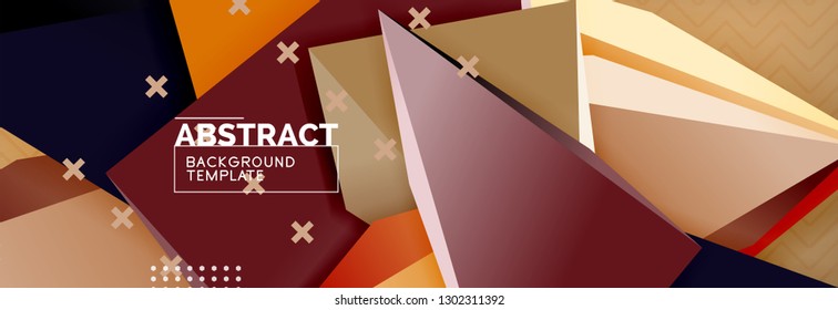 Vector 3d triangular shapes abstract background, origami futuristic template with lines, minimal triangle design