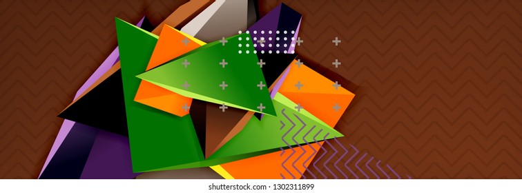 Vector 3d triangular shapes abstract background, origami futuristic template with lines, minimal triangle design