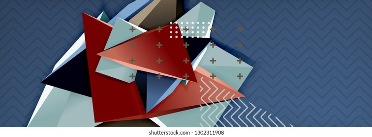 Vector 3d triangular shapes abstract background, origami futuristic template with lines, minimal triangle design