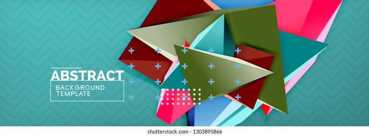 Vector 3d triangular shapes abstract background, origami futuristic template with lines, minimal triangle design