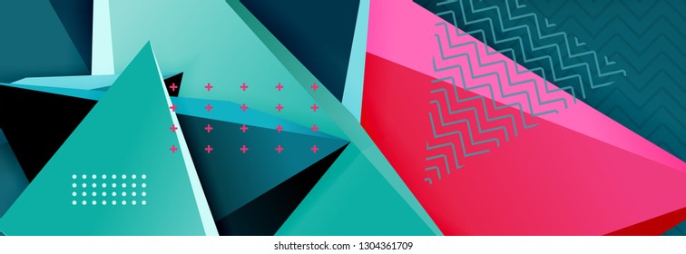Vector 3d triangular shapes abstract background, origami futuristic template with lines, minimal triangle design