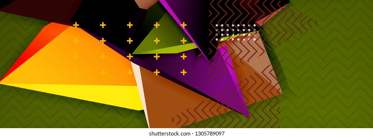 Vector 3d triangular shapes abstract background, origami futuristic template with lines, minimal triangle design