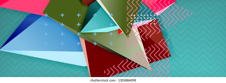 Vector 3d triangular shapes abstract background, origami futuristic template with lines, minimal triangle design