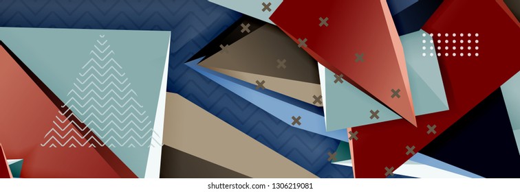 Vector 3d triangular shapes abstract background, origami futuristic template with lines, minimal triangle design