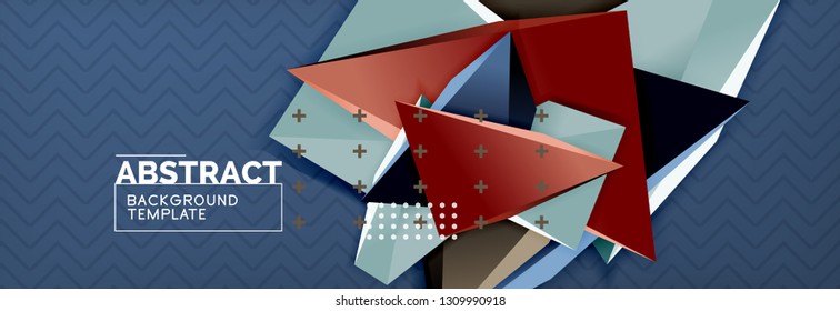 Vector 3d triangular shapes abstract background, origami futuristic template with lines, minimal triangle design