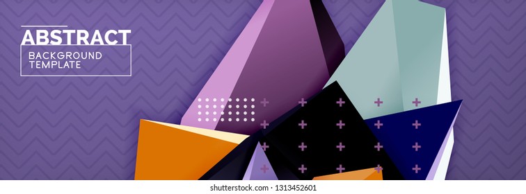 Vector 3d triangular shapes abstract background, origami futuristic template with lines, minimal triangle design