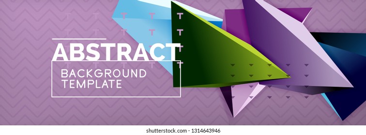 Vector 3d triangular shapes abstract background, origami futuristic template with lines, minimal triangle design