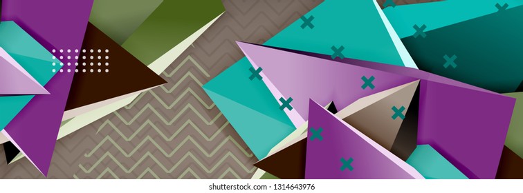 Vector 3d triangular shapes abstract background, origami futuristic template with lines, minimal triangle design
