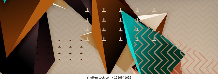 Vector 3d triangular shapes abstract background, origami futuristic template with lines, minimal triangle design