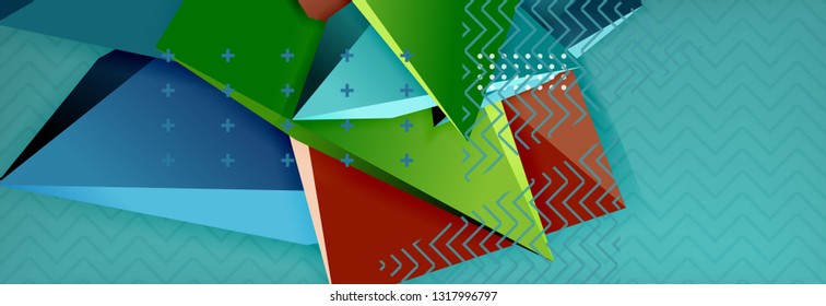 Vector 3d triangular shapes abstract background, origami futuristic template with lines, minimal triangle design