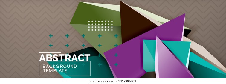 Vector 3d triangular shapes abstract background, origami futuristic template with lines, minimal triangle design