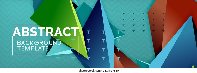 Vector 3d triangular shapes abstract background, origami futuristic template with lines, minimal triangle design