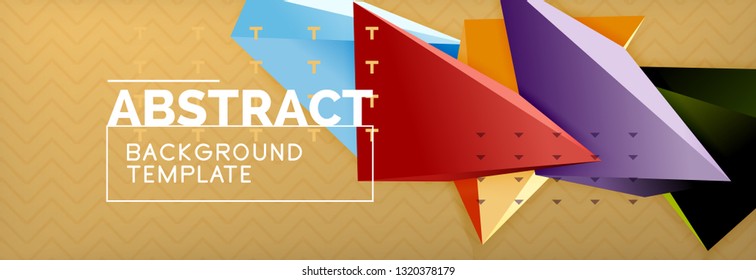 Vector 3d triangular shapes abstract background, origami futuristic template with lines, minimal triangle design