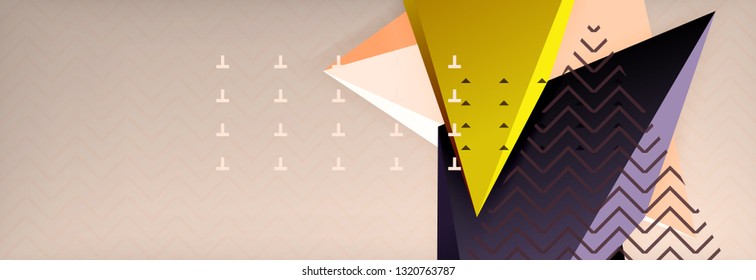 Vector 3d triangular shapes abstract background, origami futuristic template with lines, minimal triangle design