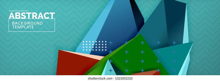 Vector 3d triangular shapes abstract background, origami futuristic template with lines, minimal triangle design
