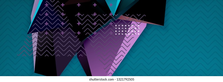 Vector 3d triangular shapes abstract background, origami futuristic template with lines, minimal triangle design