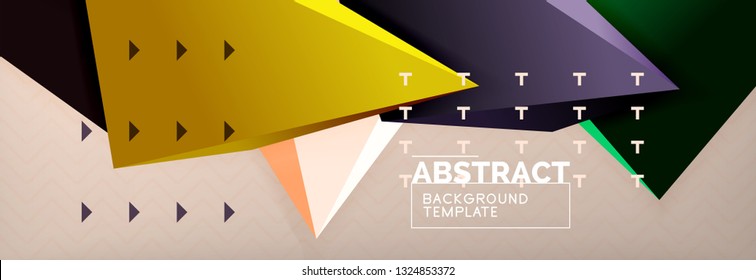 Vector 3d triangular shapes abstract background, origami futuristic template with lines, minimal triangle design