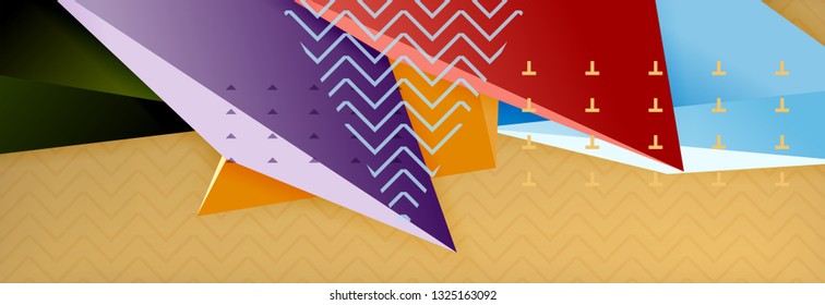 Vector 3d triangular shapes abstract background, origami futuristic template with lines, minimal triangle design