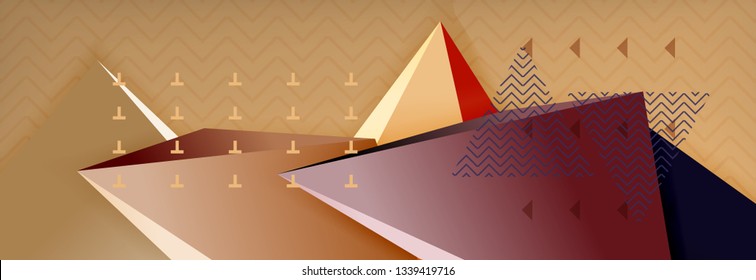 Vector 3d triangular shapes abstract background, origami futuristic template with lines, minimal triangle design