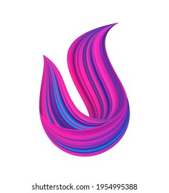 Vector 3d twisted colorful flow liquid shape on white background. Acrylic paint sroke. 