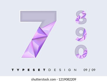 Vector 3D Typeset Design. Futuristic Textured Alphabet with Geometric Polygonal Shapes. Paper Cut Numbers for DJ Music Poster, Sale Banner, Business Presentation. Abstract Mosaic in Papercut Style.