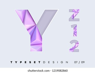 Vector 3D Typeset Design. Futuristic Textured Alphabet with Geometric Polygonal Shapes. Paper Cut Letters and Numbers for Music Poster, Sale Banner, Business Design. Abstract Mosaic in Papercut Style.