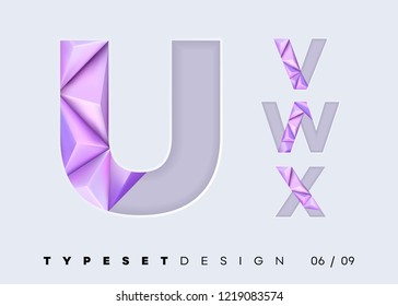 Vector 3D Typeset Design. Futuristic Textured Alphabet with Geometric Polygonal Shapes. Paper Cut Letters for DJ Music Poster, Sale Banner, Business Presentation. Abstract Mosaic in Papercut Style.