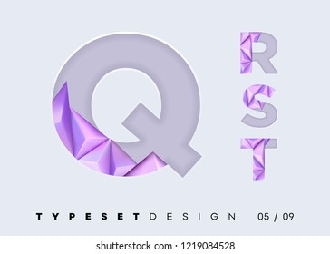 Vector 3D Typeset Design. Futuristic Textured Alphabet with Geometric Polygonal Shapes. Paper Cut Letters for DJ Music Poster, Sale Banner, Business Presentation. Abstract Mosaic in Papercut Style.