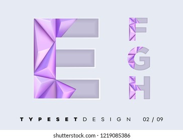 Vector 3D Typeset Design. Futuristic Textured Alphabet with Geometric Polygonal Shapes. Paper Cut Letters for DJ Music Poster, Sale Banner, Business Presentation. Abstract Mosaic in Papercut Style.
