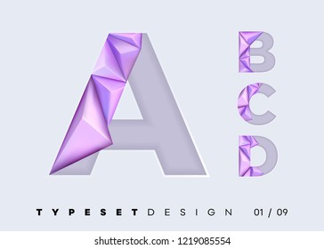 Vector 3D Typeset Design. Futuristic Textured Alphabet with Geometric Polygonal Shapes. Paper Cut Letters for DJ Music Poster, Sale Banner, Business Presentation. Abstract Mosaic in Papercut Style.