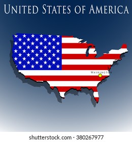 vector 3d United States of America map with a flag on a blue background, EPS 10