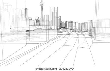 Vector 3d urban landscape. Buildings and roads. Architectural concept. Vector rendering of 3d