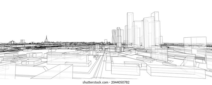 Vector 3d urban landscape. Buildings and roads. Architectural concept. Vector rendering of 3d