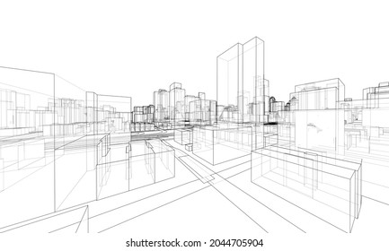 Vector 3d urban landscape. Buildings and roads. Architectural concept. Vector rendering of 3d