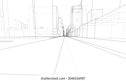 El paisaje urbano vectorial 3d. Edificios y carreteras. Concepto arquitectónico. Representación vectorial de 3d