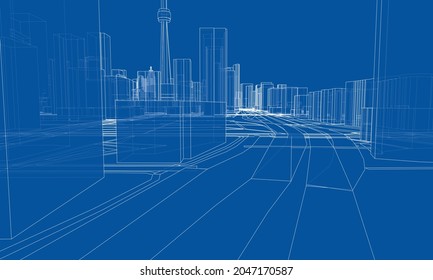 Vector 3d urban landscape. Buildings and roads. Architectural concept. Vector rendering of 3d