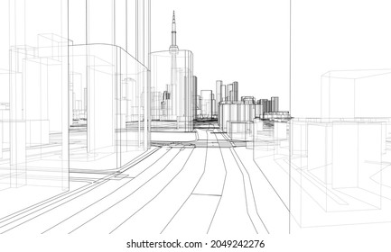 Vector 3d urban landscape. Buildings and roads. Architectural concept. Vector rendering of 3d