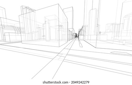 Vektor 3d urbane Landschaft. Gebäude und Straßen. Architektonisches Konzept. Vektorgrafik von 3D
