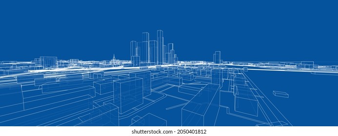 Vector 3d urban landscape. Buildings and roads. Architectural concept. Vector rendering of 3d