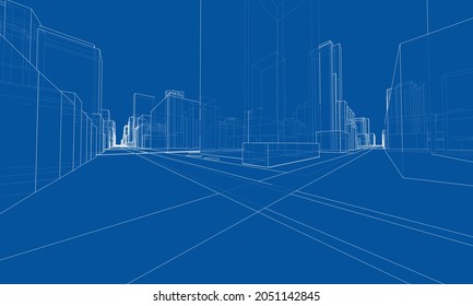 Vector 3d urban landscape. Buildings and roads. Architectural concept. Vector rendering of 3d